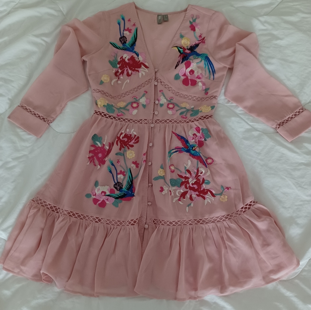ASOS DESIGN embroidered skater mini dress with lace trims and pephem